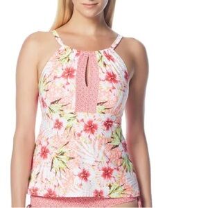 Beach House High Neck Floral Print Tankini Top Sz 10
